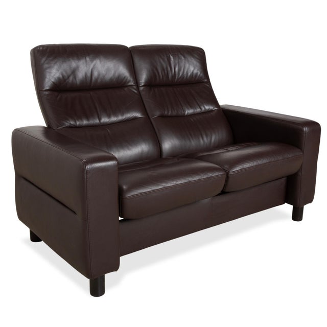 Wave Leather Two-Seater Brown Espresso Manual Function Sofa from Stressless For Sale - Image 4 of 17