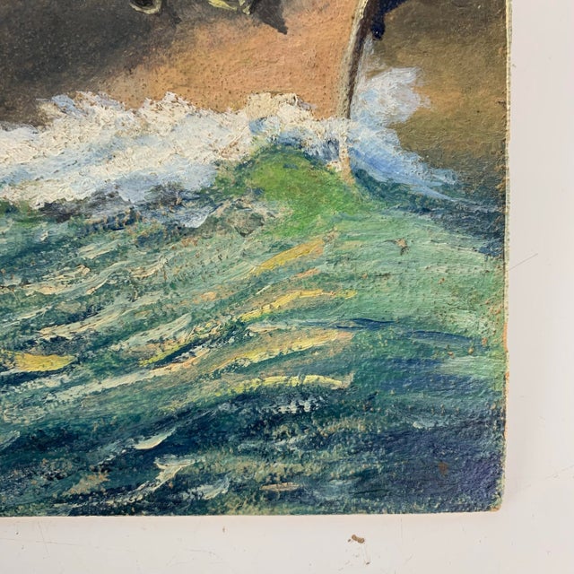 Mid 20th Century Vintage Oil Painting Naval Battle Ships Seascape Maritime Nautical Art on Board For Sale - Image 5 of 9