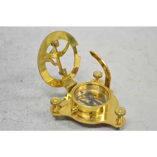 Vintage English Campaign Brass Round Sundial Compass With Small Rosewood Box For Sale - Image 13 of 18