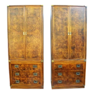 Hickory Furniture Company Campaign Cabinets - A Pair For Sale