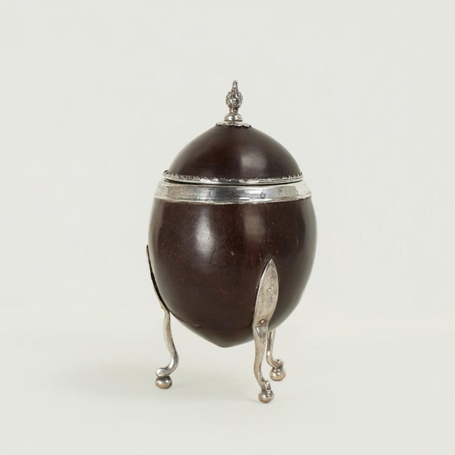 1900 - 1909 Antique Anglo Indian Coconut Shell Box on Legs For Sale - Image 5 of 12