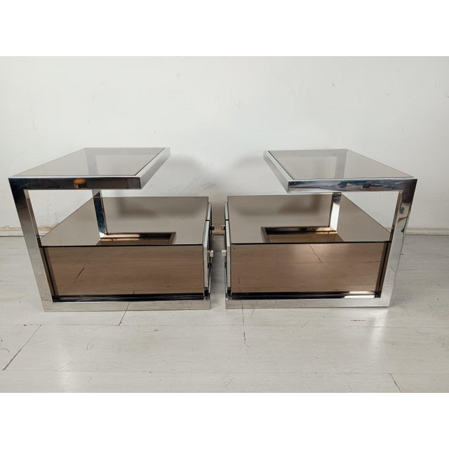 Vintage Chrome Mirrored Bedside Tables by Michel Pigneres, 1970s, Set of 2 For Sale - Image 7 of 18