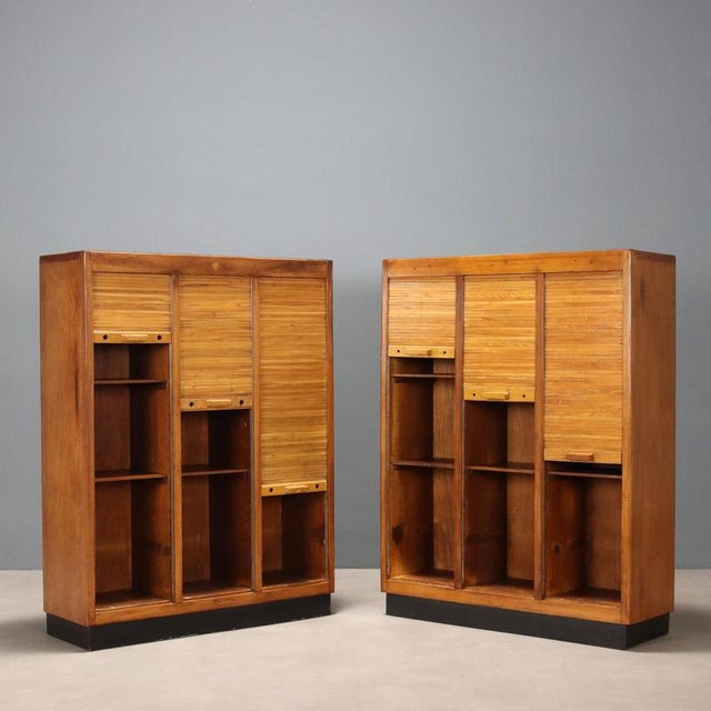 Vintage Rolling Shutter Cabinet in Walnut Veneer, Italy, 1950s For Sale - Image 3 of 8