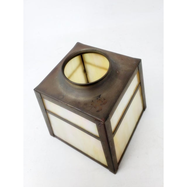 Brass Vintage 4-Panel Slag Glass Brass Lampshade - Mission - Arts & Crafts - 5" Tall For Sale - Image 8 of 11