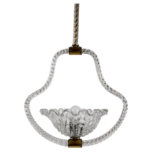 Art Deco Italian Murano Glass and Brass Pendant in the style of Barovier, 1930s For Sale - Image 18 of 18