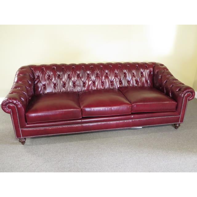 Henredon Tufted Red Leather Chesterfield Sofa Chairish