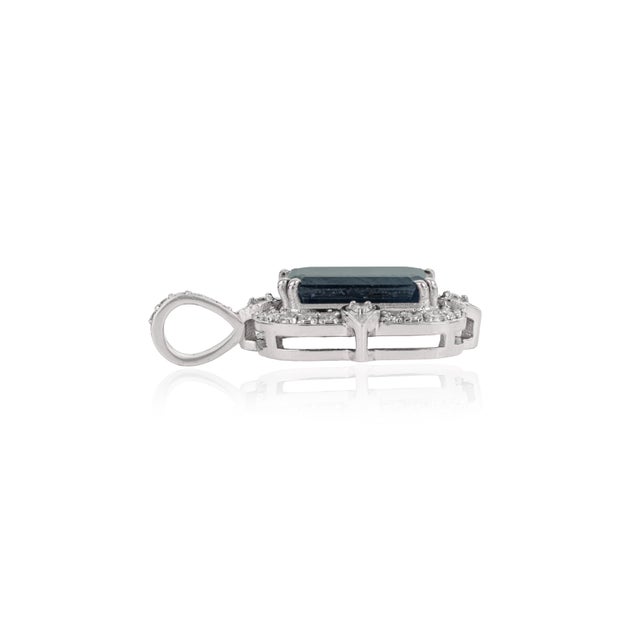 Not Yet Made - Made To Order Victorian 3.4ct Blue Sapphire & Diamond Pendant in 14k White Gold For Sale - Image 5 of 14