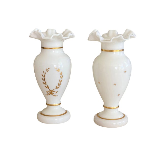 French White and Gold Opaline Vases - a Pair For Sale - Image 3 of 8