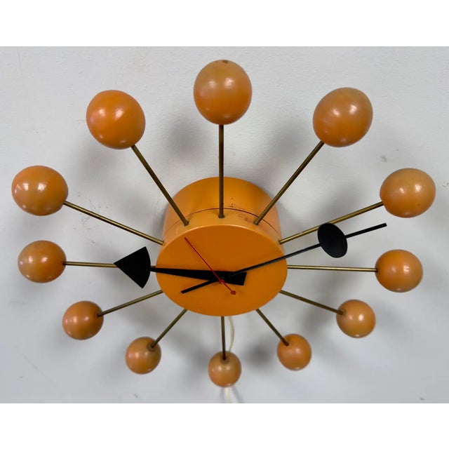 1950s Rare Mid Century Modern George Nelson Orange Ball Clock Model 4755 For Sale - Image 5 of 10