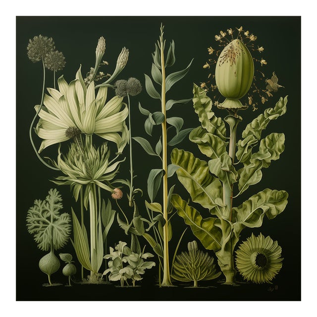 Dark Green Antique Botanical Garden Study No. 1 - Natural History Fine Art Print For Sale