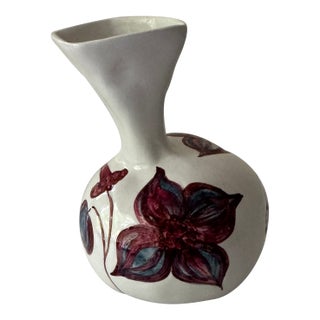 Vintage Bray Design Irish Pottery Vase | Handmade Ireland | Hand-Painted Clematis Floral | Studio Art Pottery | Irish Gift | Signed For Sale