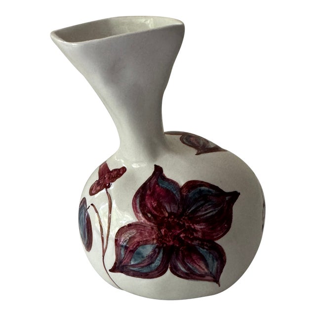 Vintage Bray Design Irish Pottery Vase | Handmade Ireland | Hand-Painted Clematis Floral | Studio Art Pottery | Irish Gift | Signed For Sale