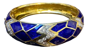 Blue Enamel & Diamond Bangle / Bracelet in 18 Karat Yellow Gold 80 Grams