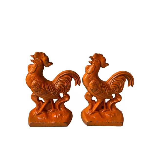 Antique Metal Cast Iron Roosters Chickens Bookends- a Pair For Sale - Image 13 of 13