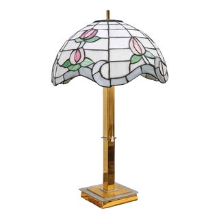 Vintage Brass Lamp with Tiffany Shade For Sale