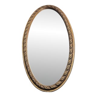 Vintage Beveled Oval Mirror With Gold Gilt Oak Leaf and Acorn Carved Wood Frame For Sale
