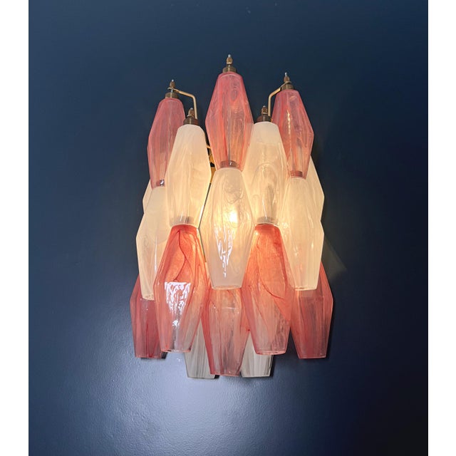 Vintage Murano Italian Poliedri White and Pink Albaster Wall Sconces, 1990, Set of 2 For Sale - Image 10 of 14
