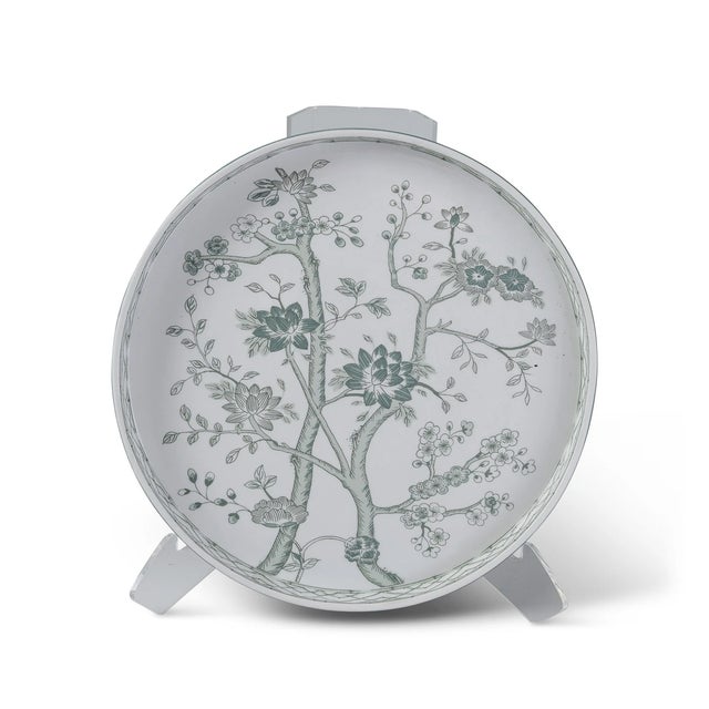 English Jardin Green Chinoiserie Round Tray For Sale - Image 3 of 6