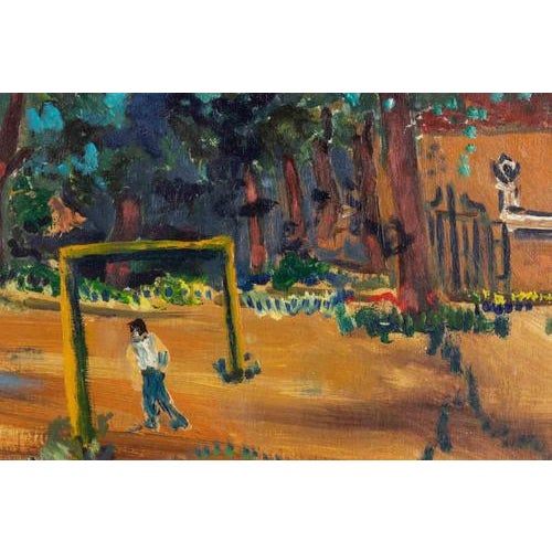 Modern Sirio Pellegrini, Football Match, Oil Painting, 1970s For Sale - Image 3 of 6