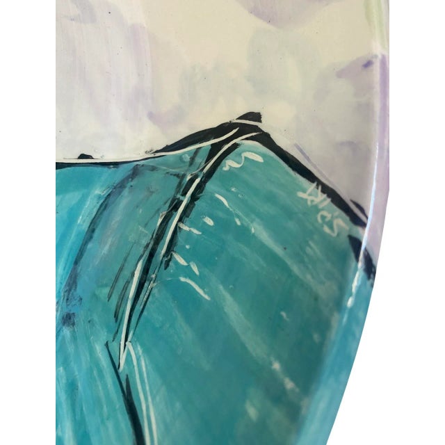 Ceramic Extra Large Vintage Decorative Glazed Pottery Bowl Depicting a Woman With Floral Crown, Signed Spirt Circa 1990’s For Sale - Image 7 of 11