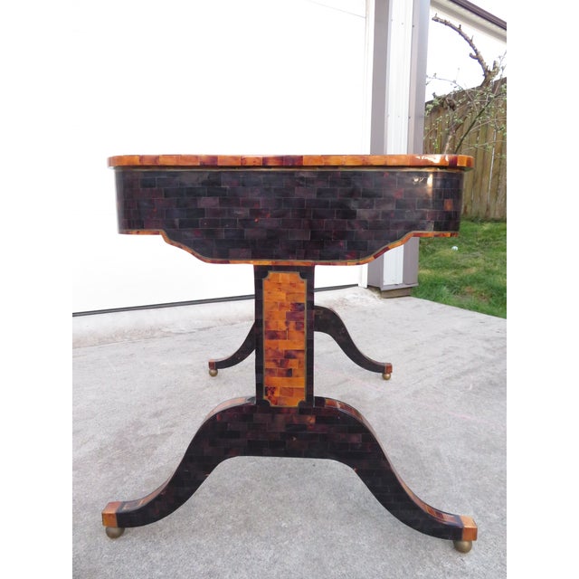 Maitland Smith Tessellated Faux Tortoise Shell / Penshell Writing Desk ~ Traditional Regency Style For Sale - Image 13 of 18