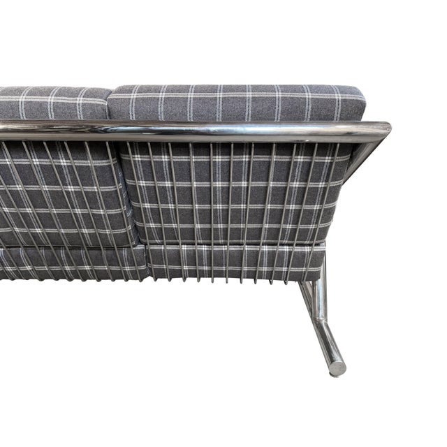 Gray Mid Century Chrome Sofa by Italian Designer Plato Ginello, With Pollack Wool Plaid Fabric For Sale - Image 8 of 12