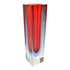 1970 Italian Alessandro Mandruzzato Murano Art Glass Vase Sommerso Red Baby Blue