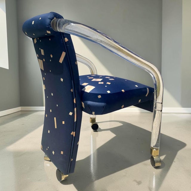 Blue Upholstered Charles Hollis Jones Style Lucite Dining Chairs - Set of 4 For Sale - Image 8 of 13