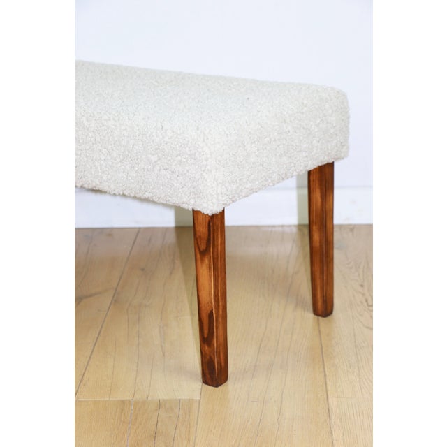 Wood Vintage Bench in Beige Boucle, 1990s For Sale - Image 7 of 9