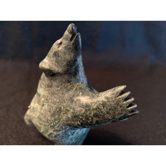 Green Isaaci Shaa Inuit Dancing Bear Serpentine Stone Carving Kinngait Cape Dorset 2023 For Sale - Image 8 of 16