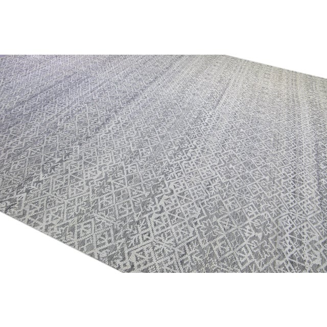 Gray Modern Transitional Gray and Ivory Handmade Allover Geometric Oversize Wool Rug For Sale - Image 8 of 10