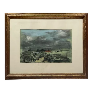 Original Seymour Remenick 'philadelphia Rooftops' City Abstract Pastel Painting