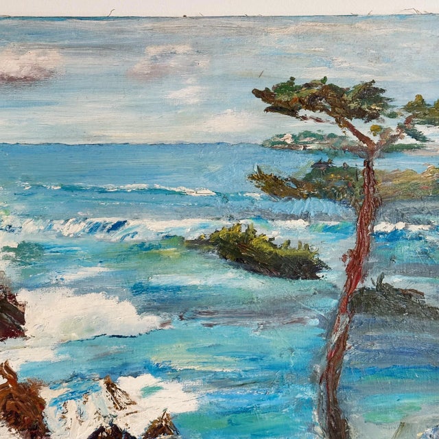 Mid-Century Oil Painting Depicting California Coast and Waves by Olive Van Bergen For Sale In Los Angeles - Image 6 of 8