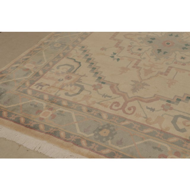 Traditional Rug & Kilim’s Persian Serapi Style Rug in Beige With Blue Medallion Pattern For Sale - Image 3 of 8