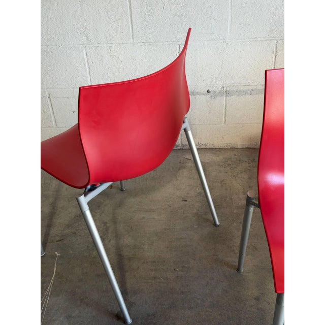 Philippe Starck Red Stacking Chairs Set of 6 Molded Plastic and Aluminum 1990s For Sale - Image 13 of 14