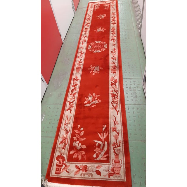 Ivory 1970s, Handmade Vintage Art Deco Chinese Runner 2.3' X 12.8' For Sale - Image 8 of 8