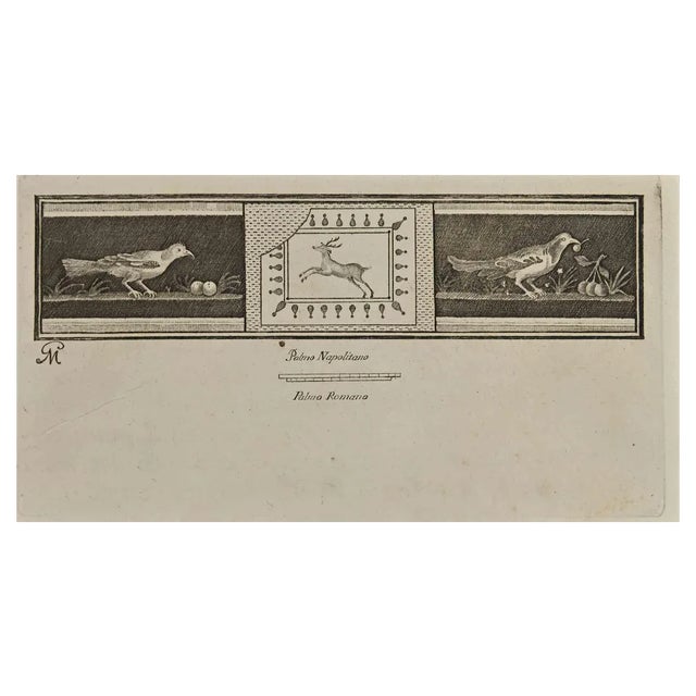 Nicola Fiorillo, Roman Still Life Fresco, Original Etching, 18th Century For Sale
