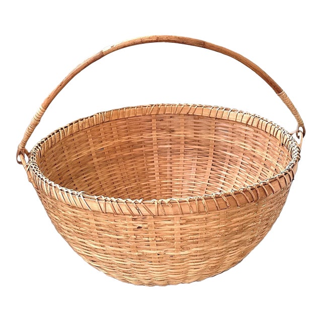 Vintage Chinese Large Winnowing Basket With Handle For Sale