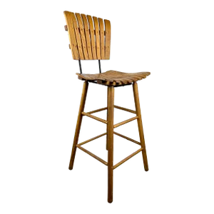 Mid Century Arthur Umanoff Style Slatted Wood Bar Stool by Nevco
