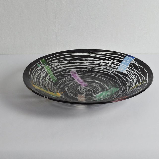 Stained glass plate by the Danish artist Peter Stuhr. Hand painted and burned glass. Dimensions: Height 6 cm x diameter 38...