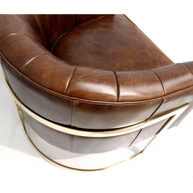 Metal Pasargad Home Vicenza Genuine Leather Barrel Chair, Brown For Sale - Image 7 of 9