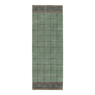 Vintage Turkish Distressed Runner in Mint Green Geometric Design - Rug & Kilim For Sale