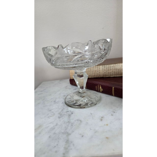 Vintage Cut Glass Star and Leaf Pedestal Compote For Sale - Image 10 of 18