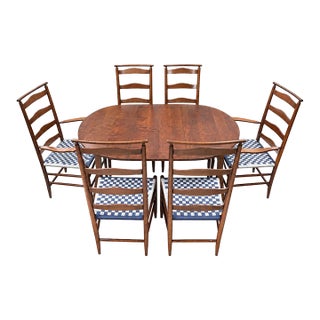 Vintage Asher Benjamin Tiger Maple Extension Dining Table Set For Sale