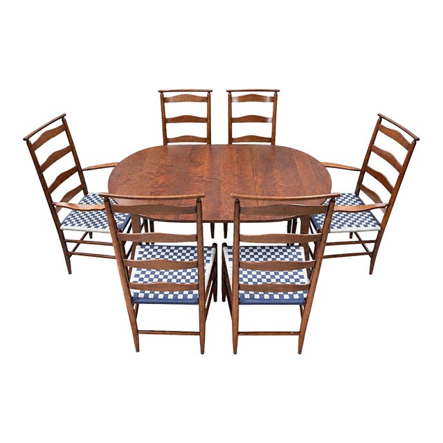 Vintage Asher Benjamin Tiger Maple Extension Dining Table Set For Sale