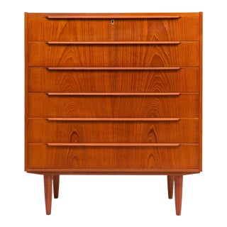 Vintage Danish Mid-Century Teak Six Drawer Tallboy Dresser For Sale