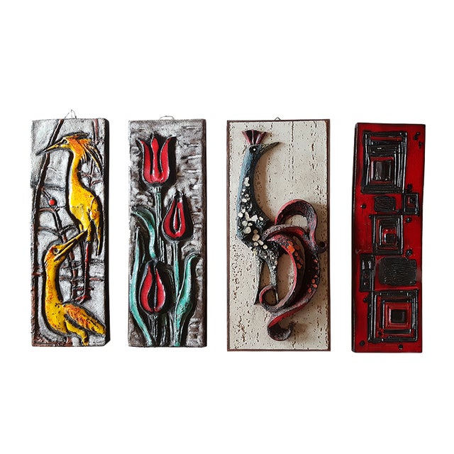 Mid-Century Ceramic Wall Plaques, Set of 4 For Sale