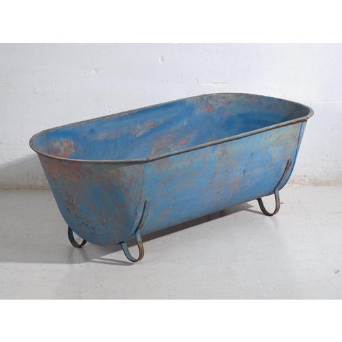 Metal Bliue Galvanized Zinc Bathtub For Sale - Image 7 of 8