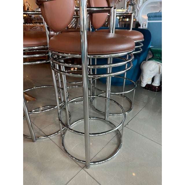 Mid-Century Modern Vintage Set of 4 Dia Design Institute America Chrome Arm Barstools Stools For Sale - Image 3 of 13