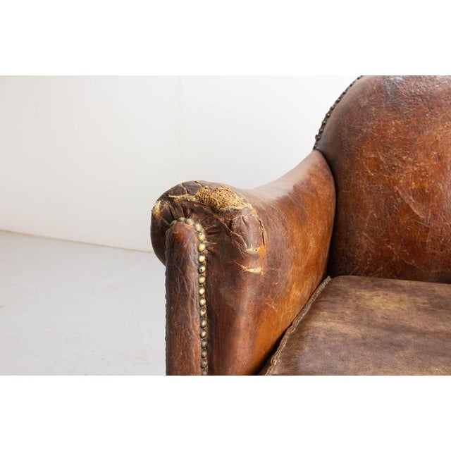 Brown Vintage Art Deco Chair in Leather Skai and Studs, 1920 For Sale - Image 8 of 14